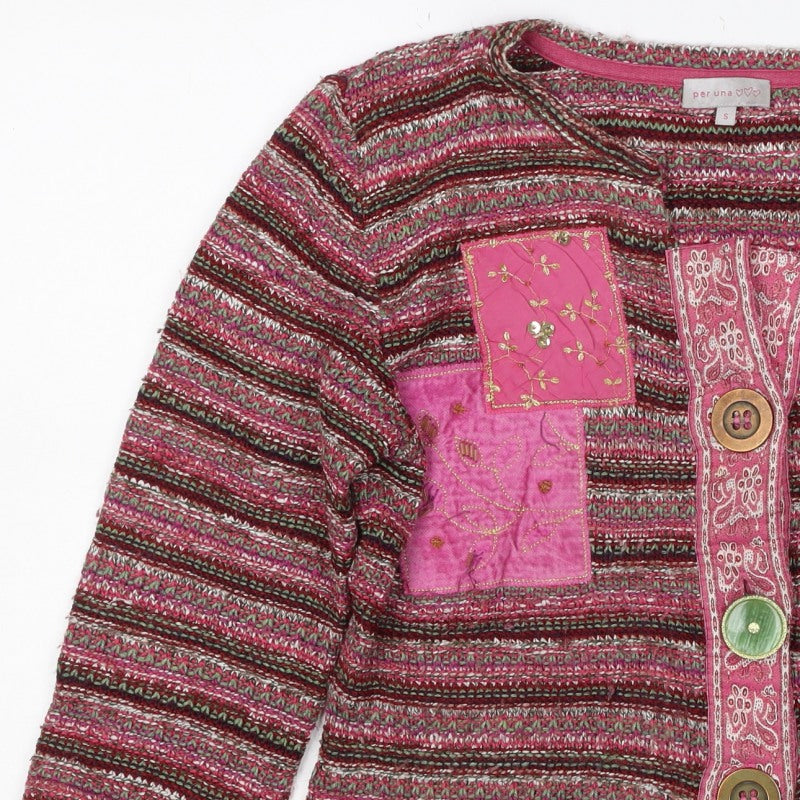 Per Una Women’s Multicoloured S Boho Striped Knit Button Cardigan
