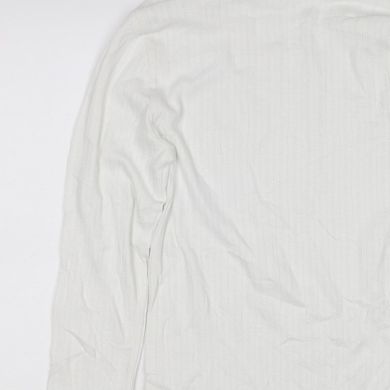 Marks & Spencer Women White Size 10 Pointelle Knit Long Sleeve Top