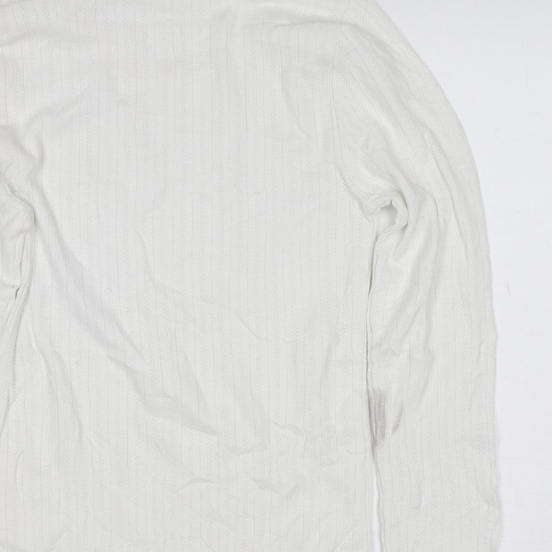 Marks & Spencer Women White Size 10 Pointelle Knit Long Sleeve Top