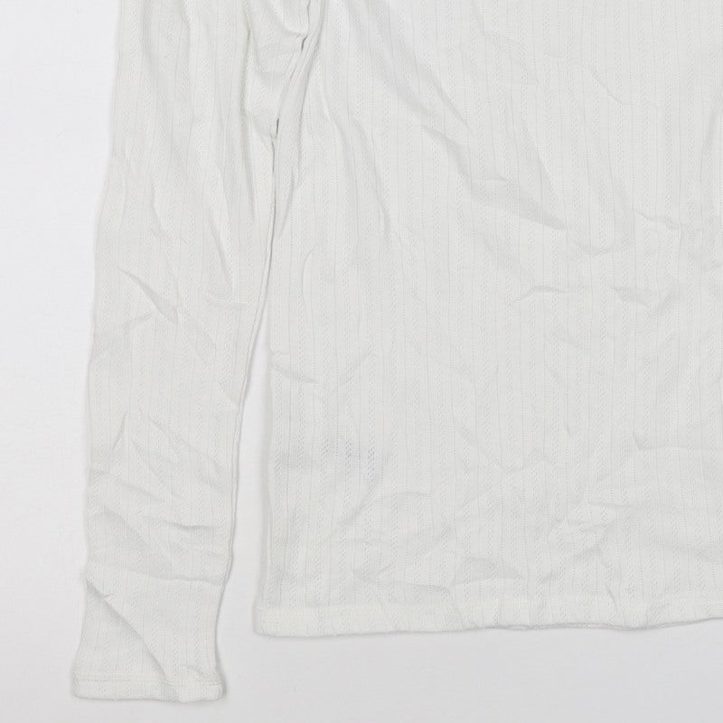 Marks & Spencer Women White Size 10 Pointelle Knit Long Sleeve Top