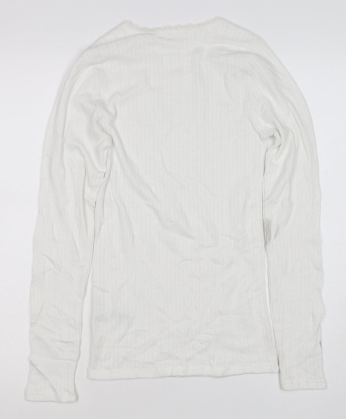 Marks & Spencer Women White Size 10 Pointelle Knit Long Sleeve Top