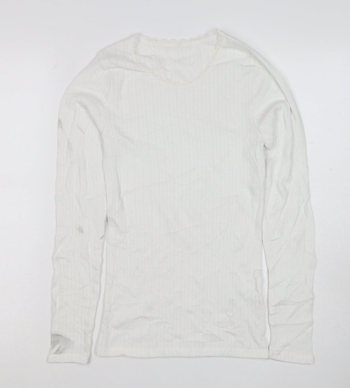 Marks & Spencer Women White Size 10 Pointelle Knit Long Sleeve Top