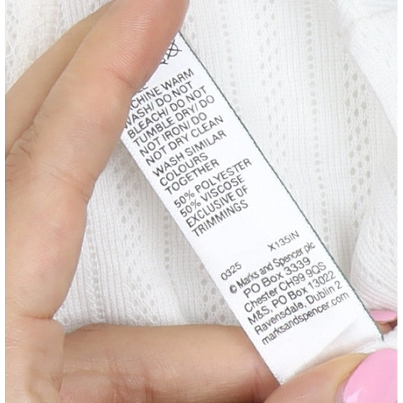 Marks & Spencer Women White Size 10 Pointelle Knit Long Sleeve Top