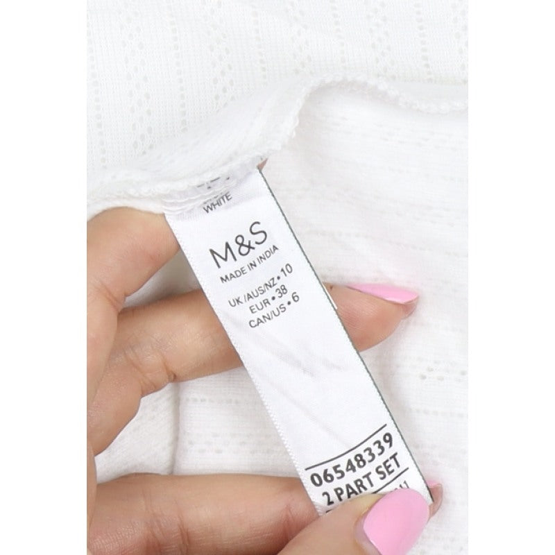 Marks & Spencer Women White Size 10 Pointelle Knit Long Sleeve Top