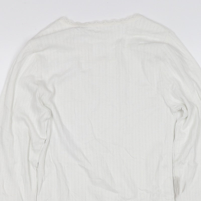 Marks & Spencer Women White Size 10 Pointelle Knit Long Sleeve Top