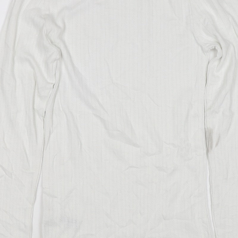 Marks & Spencer Women White Size 10 Pointelle Knit Long Sleeve Top