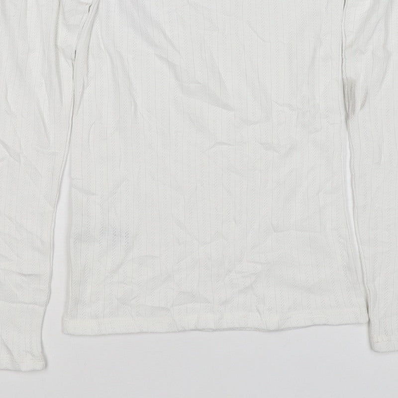 Marks & Spencer Women White Size 10 Pointelle Knit Long Sleeve Top