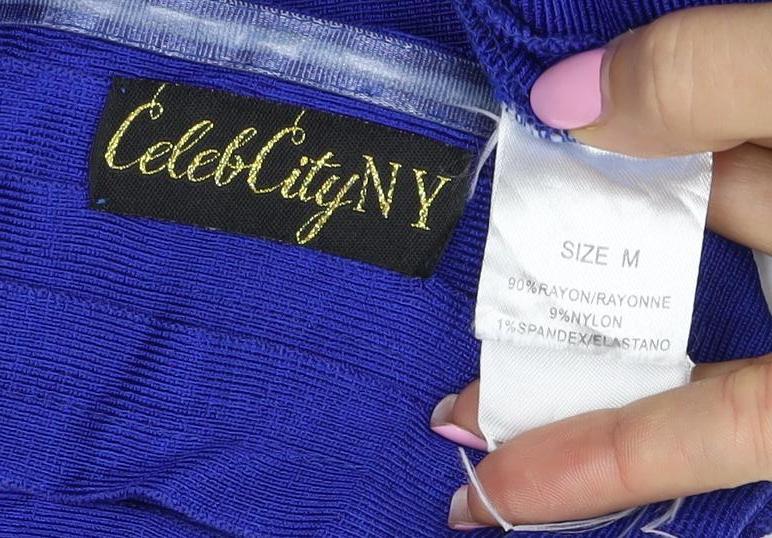 Celebrity NY Women Blue M Strapless Bodycon Stretch Mini Dress