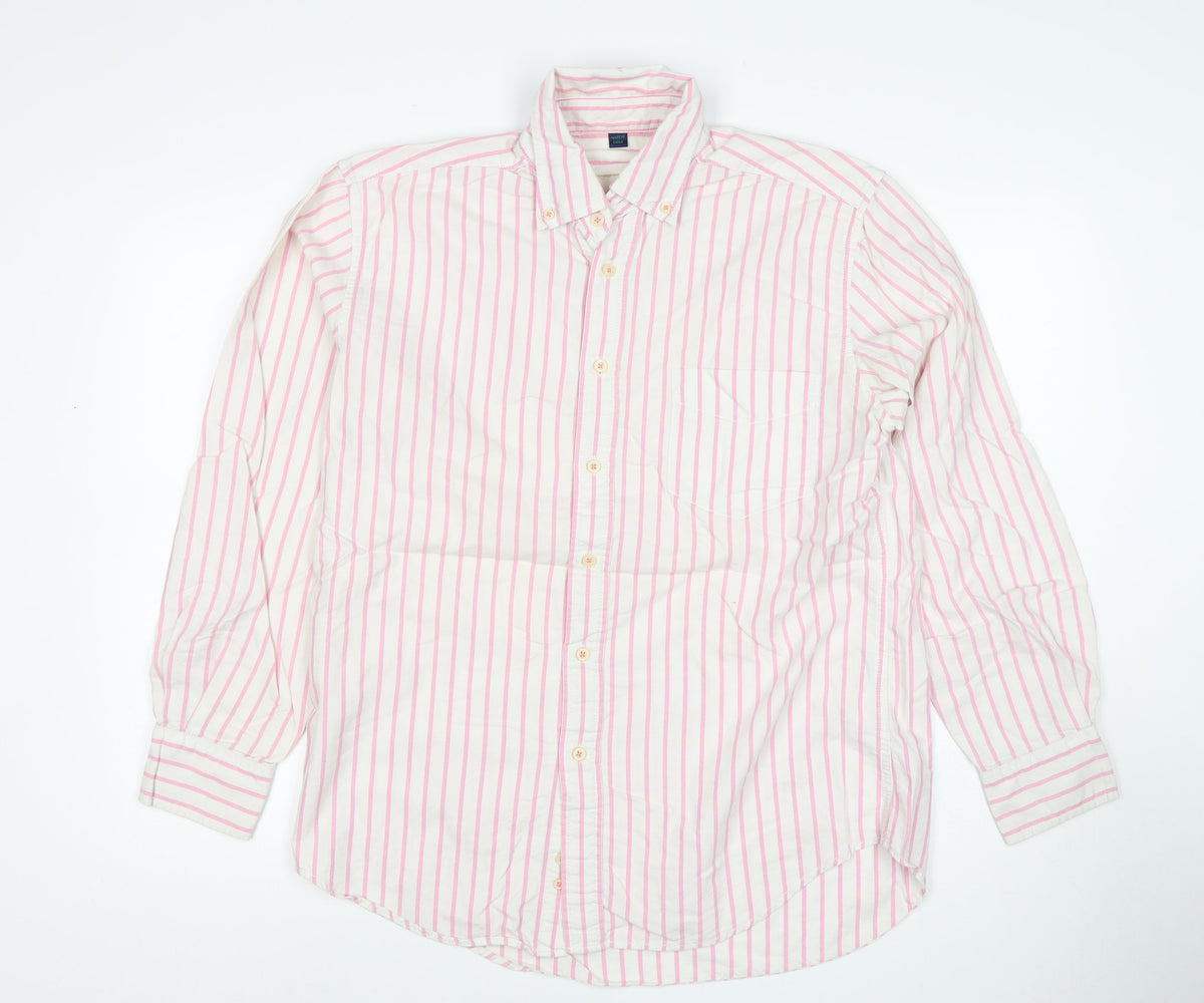 Boston Vintage Men’s M Pink White Striped Button-Down Shirt