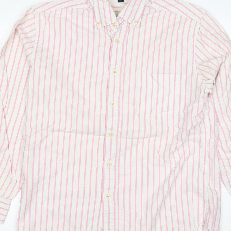 Boston Vintage Men’s M Pink White Striped Button-Down Shirt