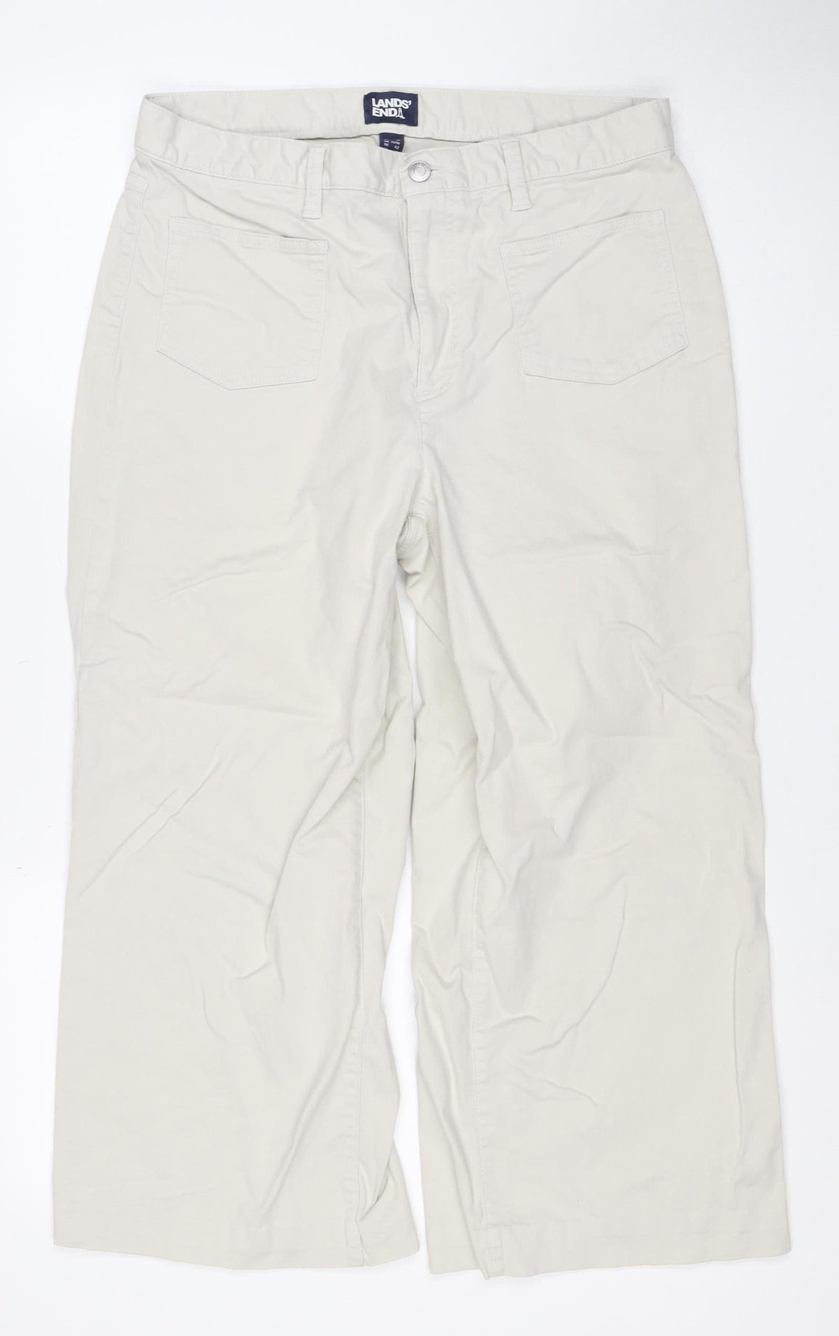 Lands' End Women White Cargo Trousers UK 16 Cotton Stretch Pockets