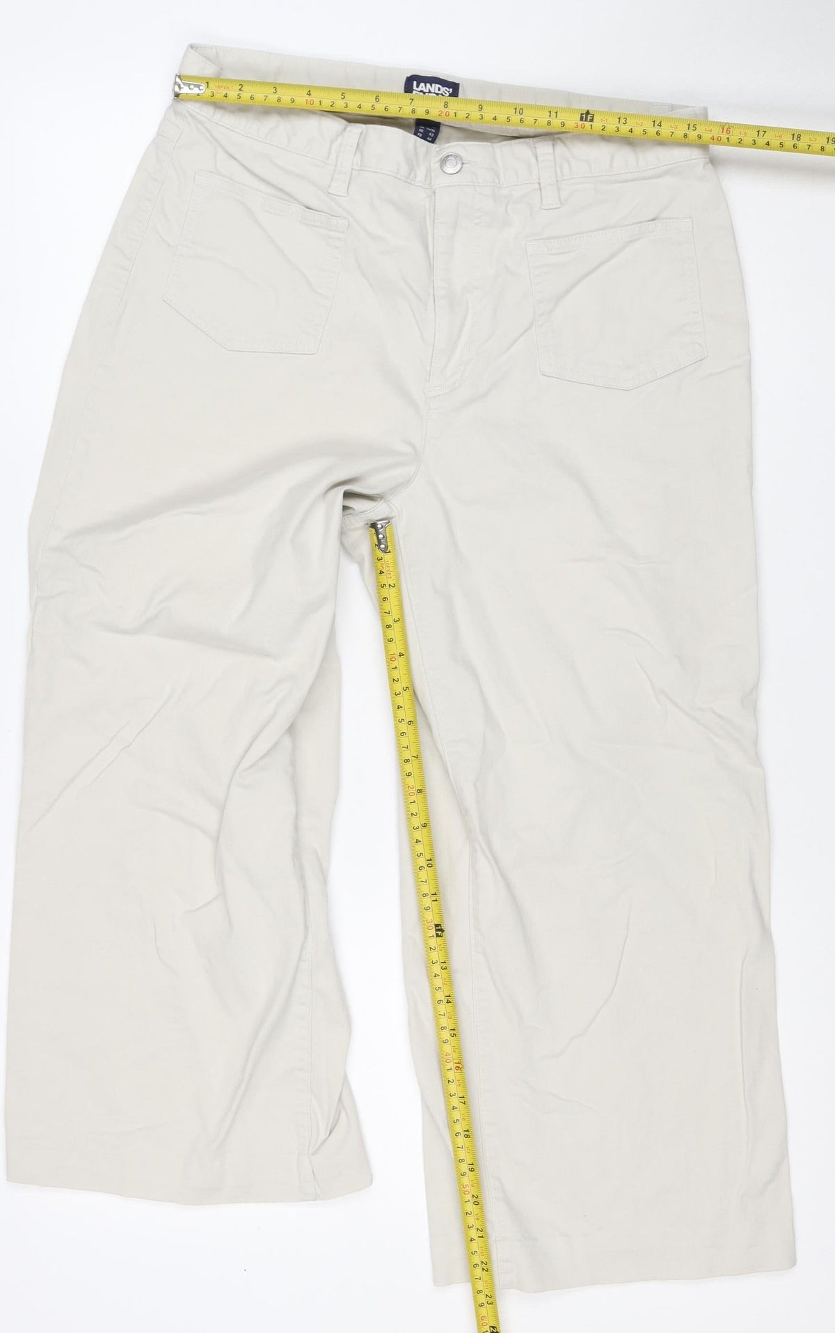 Lands' End Women White Cargo Trousers UK 16 Cotton Stretch Pockets