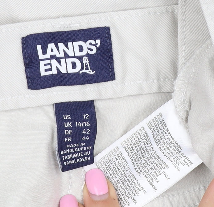Lands' End Women White Cargo Trousers UK 16 Cotton Stretch Pockets