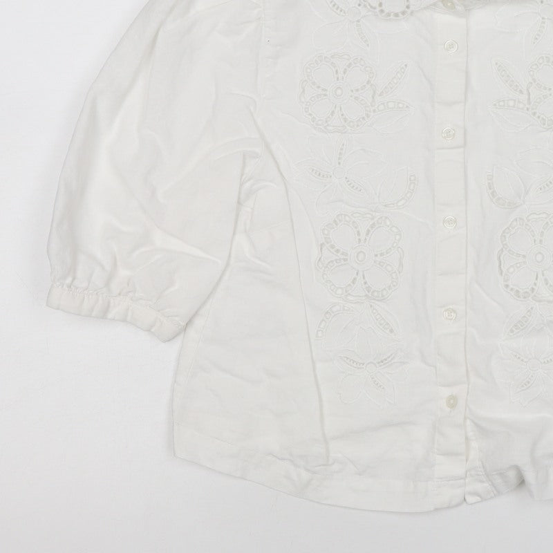 Marks & Spencer Women White Size 8 Floral Embroidered Button-Up Blouse