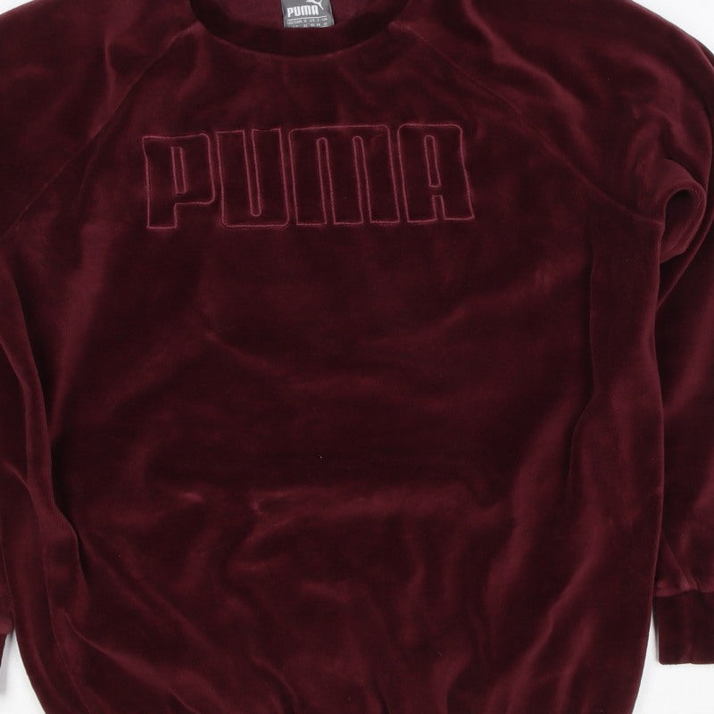 Puma Women Red UK 10 Velour Logo Pullover Sweatshirt