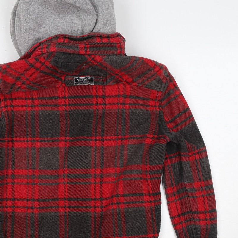 Superdry Men’s Red Plaid Hooded Button Jacket Size S