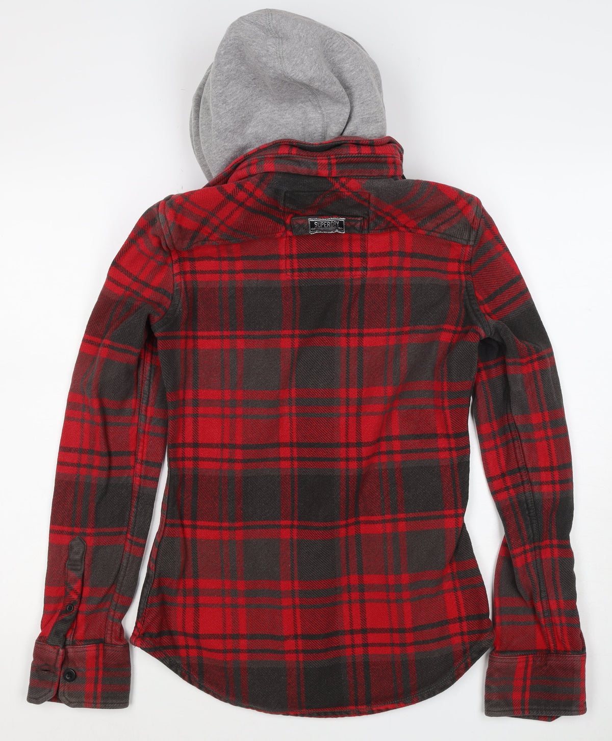 Superdry Men’s Red Plaid Hooded Button Jacket Size S