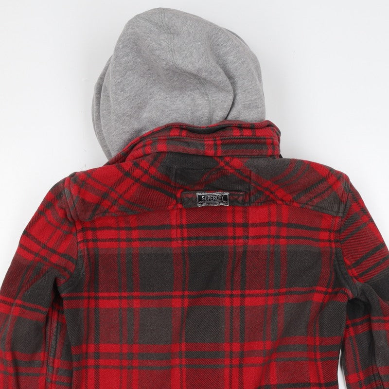 Superdry Men’s Red Plaid Hooded Button Jacket Size S