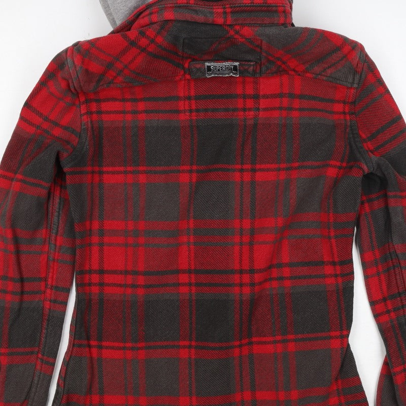 Superdry Men’s Red Plaid Hooded Button Jacket Size S