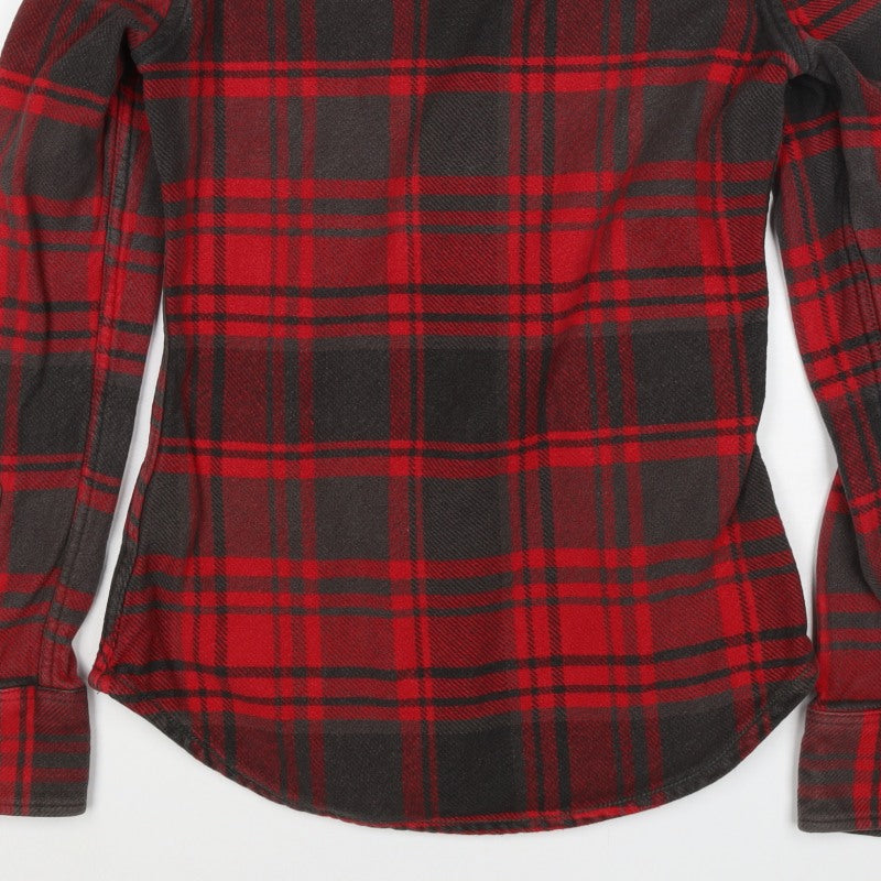 Superdry Men’s Red Plaid Hooded Button Jacket Size S