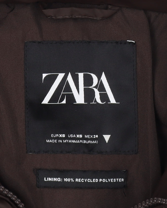 Zara Women’s Brown XS Cropped Puffer Jacket Quilted Zip