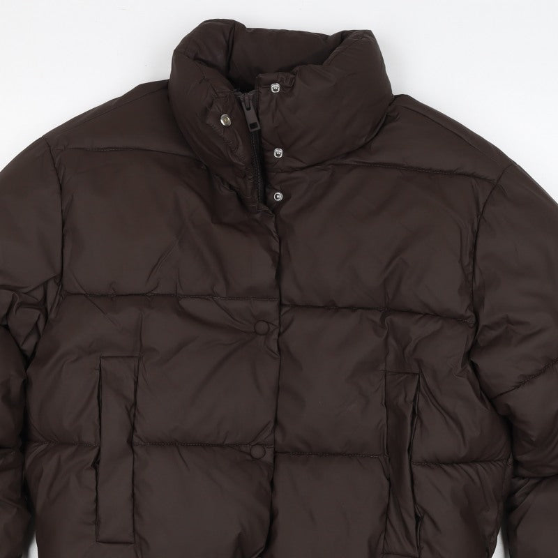 Zara Women’s Brown XS Cropped Puffer Jacket Quilted Zip