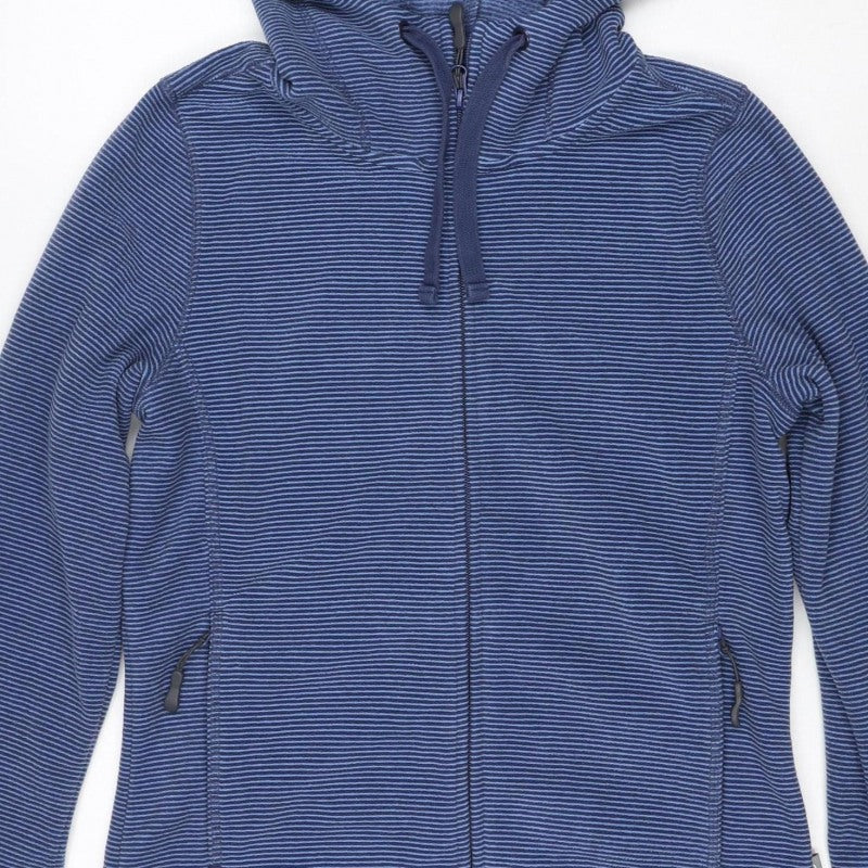 Peter Storm Women's Blue Stripe Size 12 Hooded Full Zip Fleece Jacket
