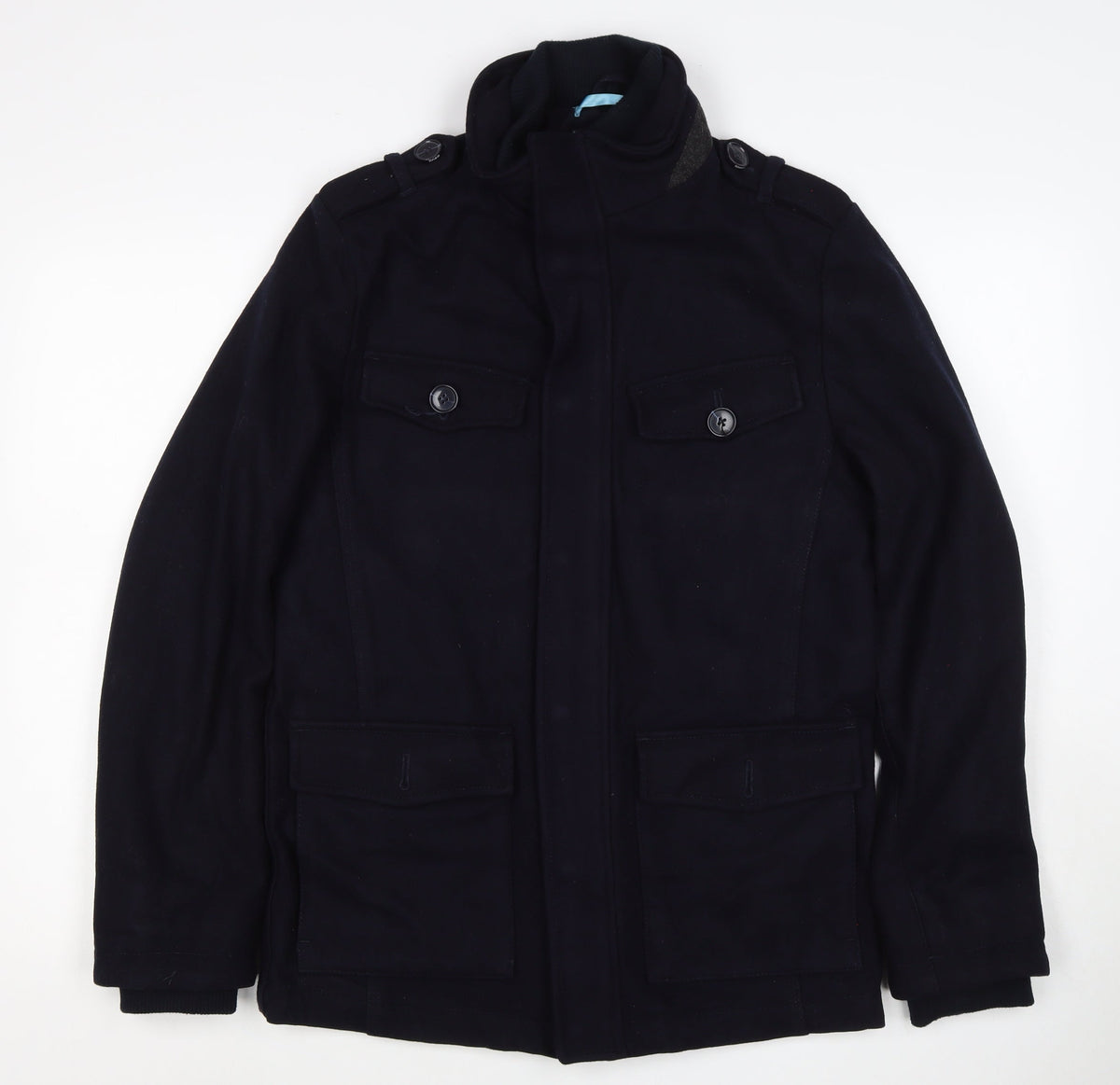 Linea Men’s Black S Wool Blend Military Style Mid-Length Coat