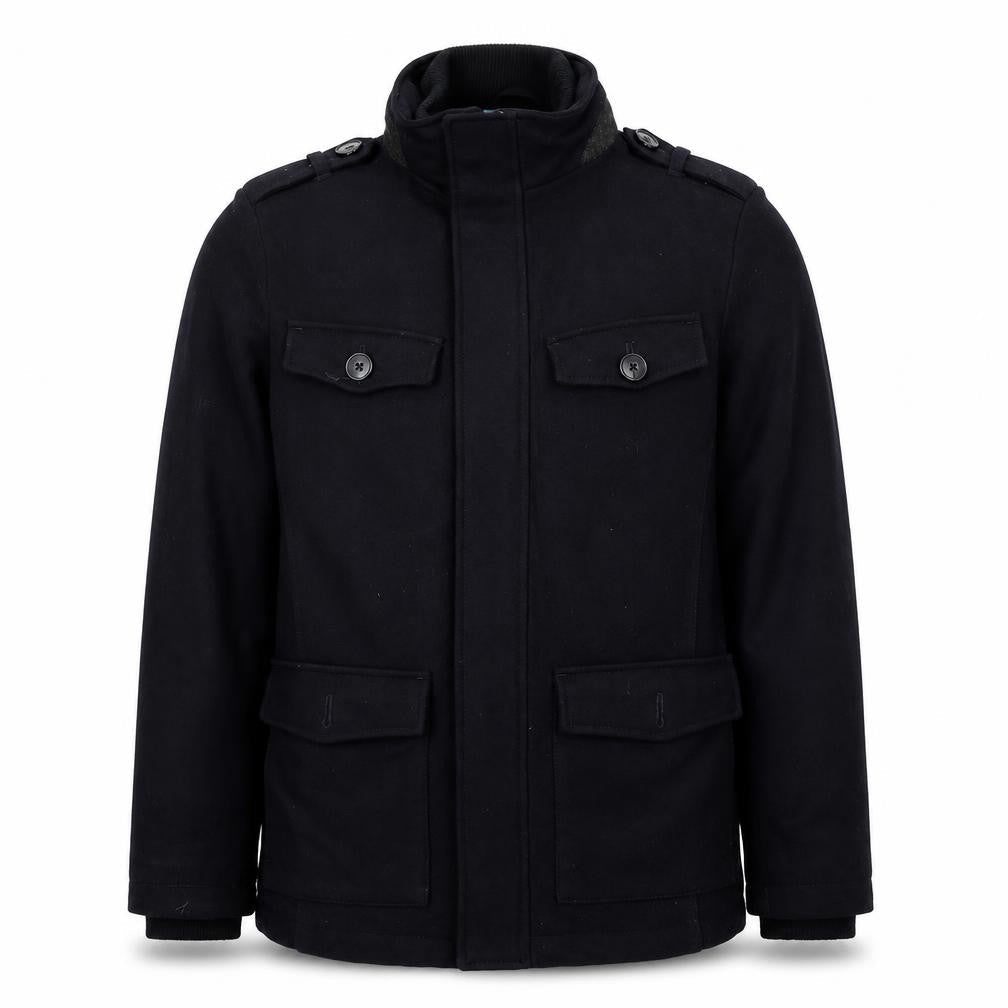 Linea Men’s Black S Wool Blend Military Style Mid-Length Coat