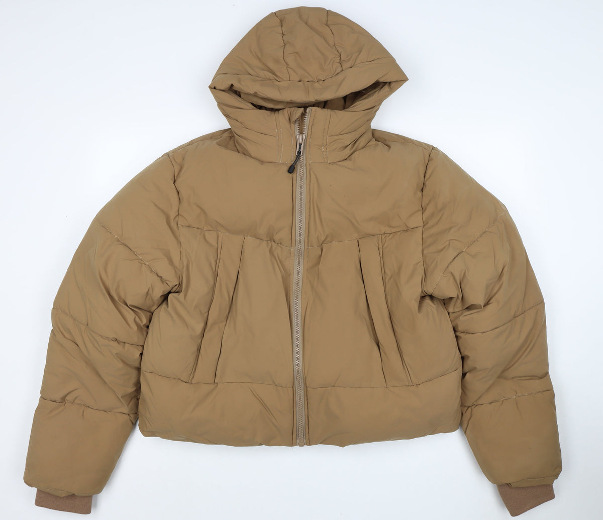 ASOS DESIGN Women’s Brown XL Hooded Puffer Jacket Zip