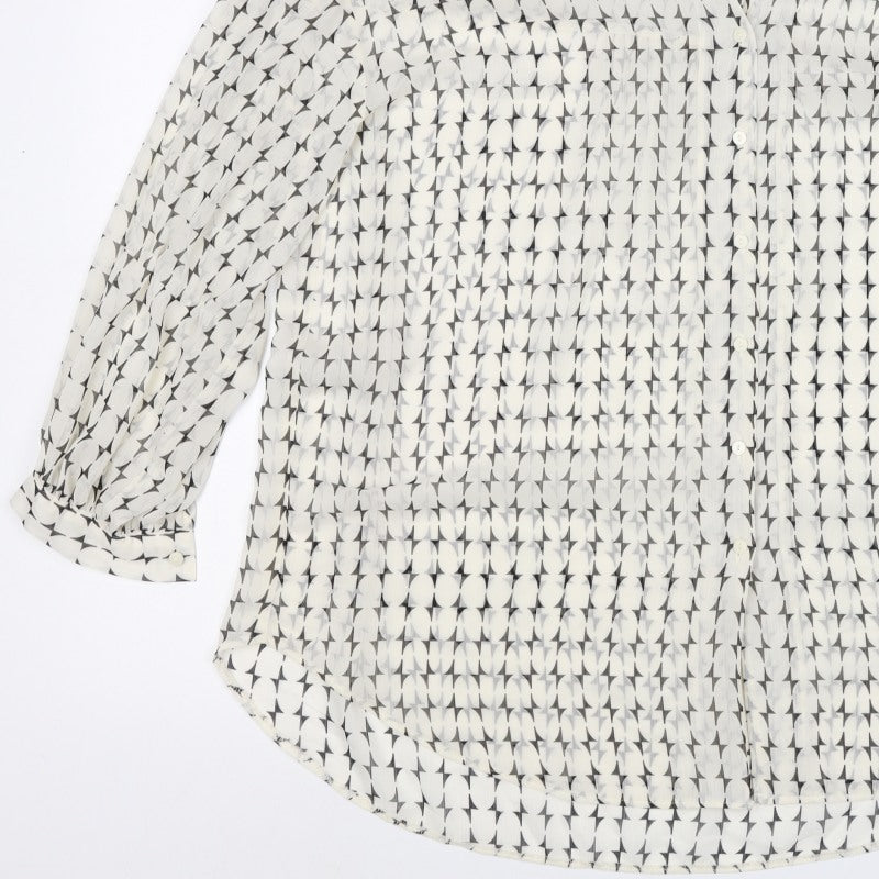 Et Vous Women White Black Geometric Print Button-Up Blouse UK 18