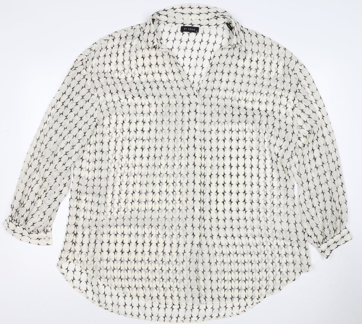 Et Vous Women White Black Geometric Print Button-Up Blouse UK 18