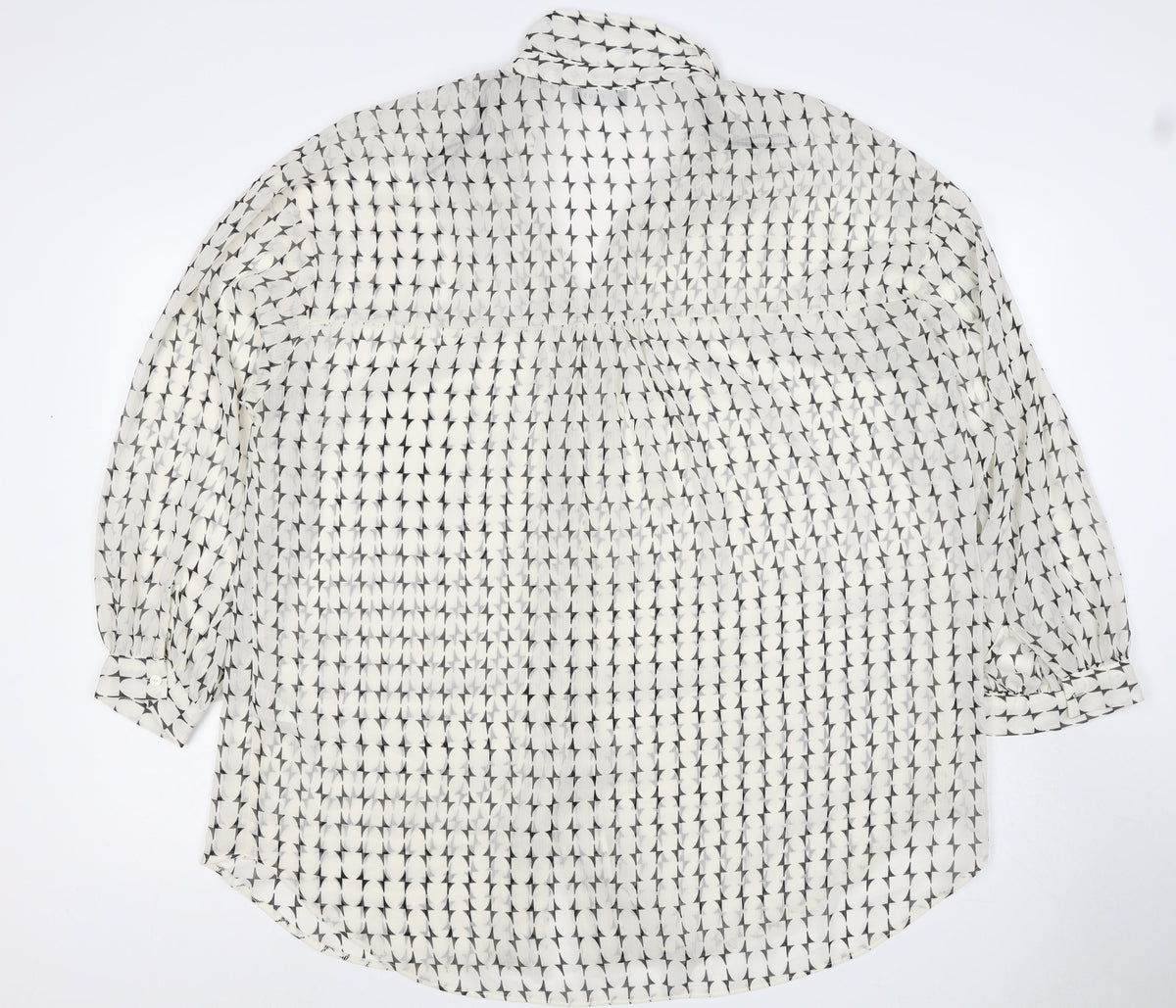 Et Vous Women White Black Geometric Print Button-Up Blouse UK 18