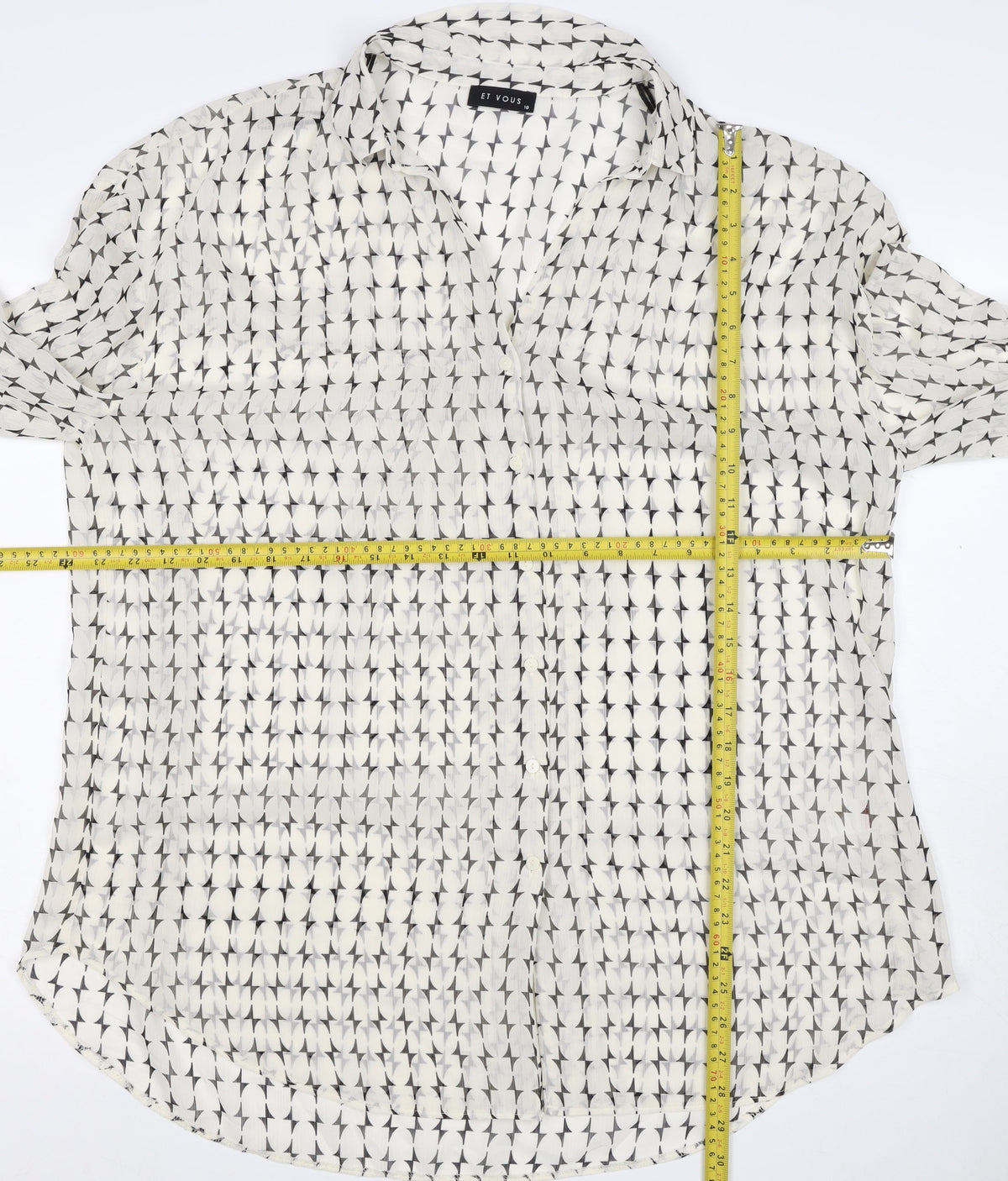 Et Vous Women White Black Geometric Print Button-Up Blouse UK 18
