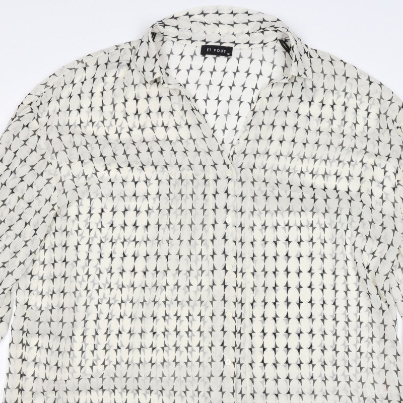 Et Vous Women White Black Geometric Print Button-Up Blouse UK 18