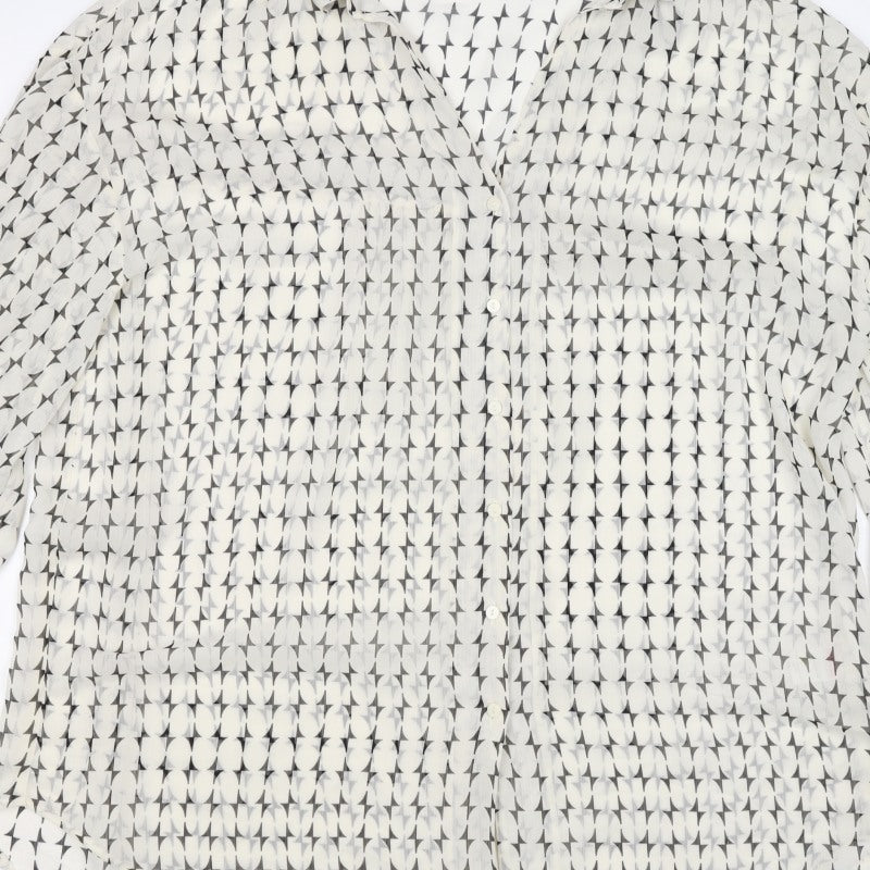 Et Vous Women White Black Geometric Print Button-Up Blouse UK 18