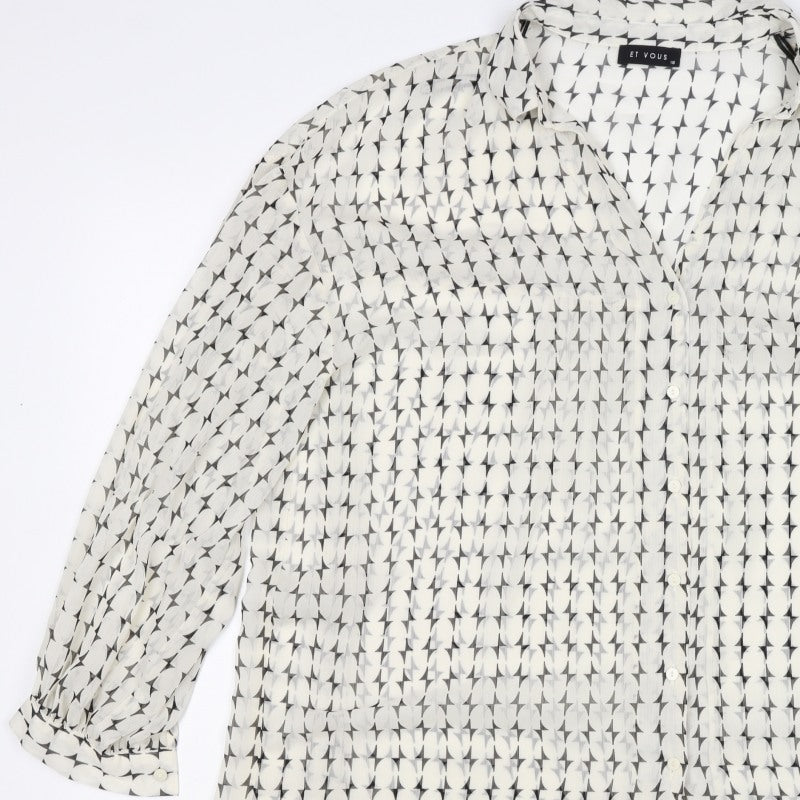 Et Vous Women White Black Geometric Print Button-Up Blouse UK 18