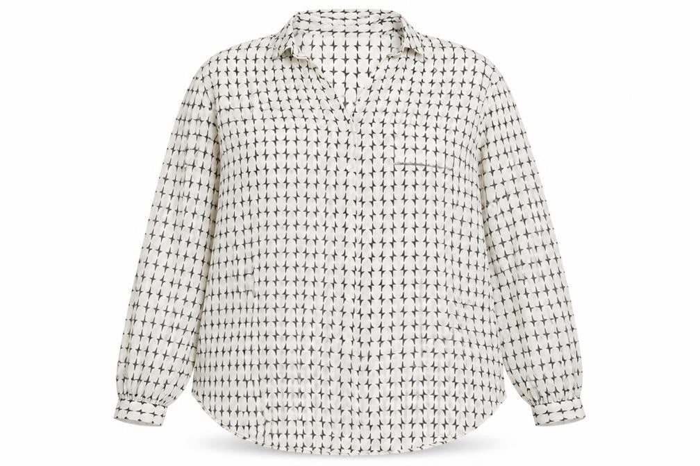 Et Vous Women White Black Geometric Print Button-Up Blouse UK 18