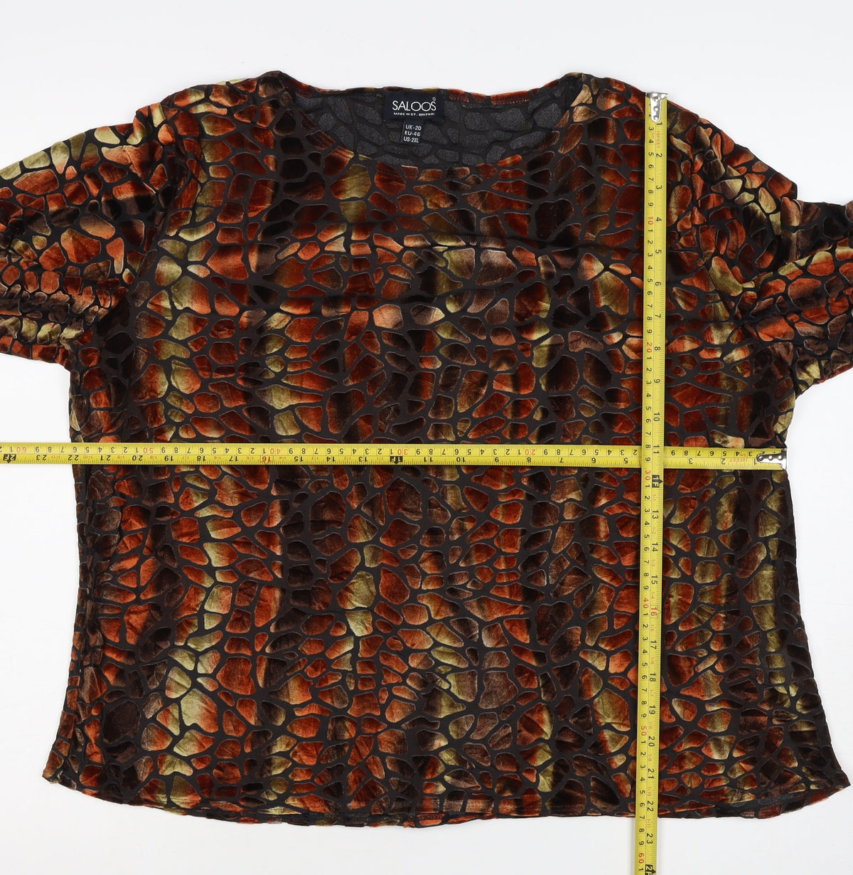Saloos Women's Multicoloured UK 20 Burnout Velvet 3/4 Sleeve Blouse