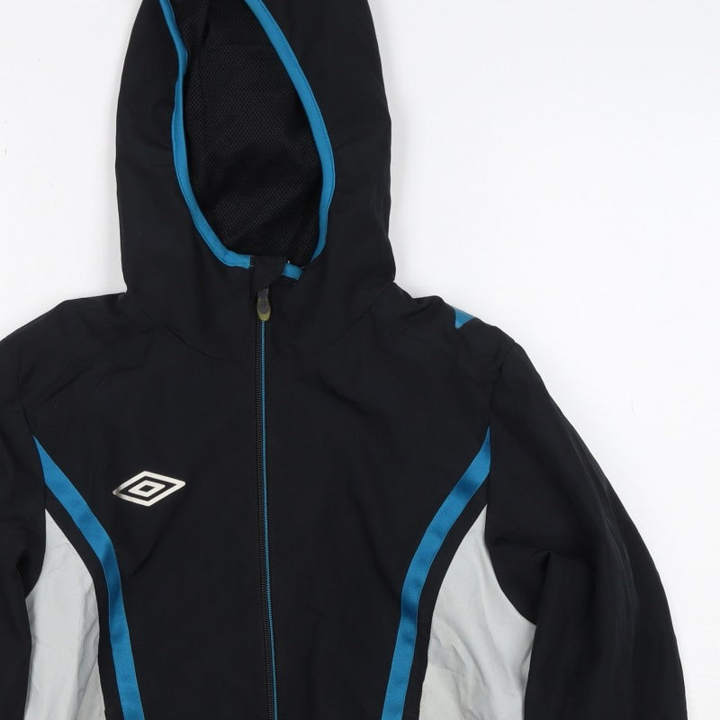 Umbro Boys Black Blue 8-9 Years Hooded Full Zip Track Jacket
