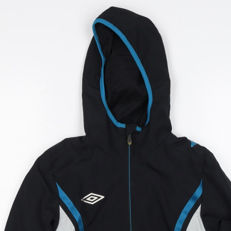 Umbro Boys Black Blue 8-9 Years Hooded Full Zip Track Jacket