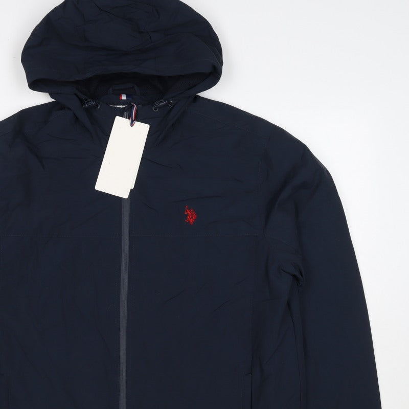 U.S. Polo Assn. Men's Blue L Hooded Full Zip Windbreaker Jacket