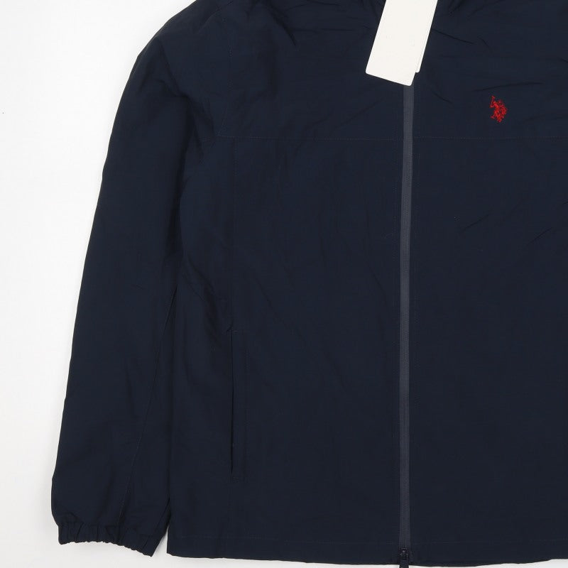 U.S. Polo Assn. Men's Blue L Hooded Full Zip Windbreaker Jacket