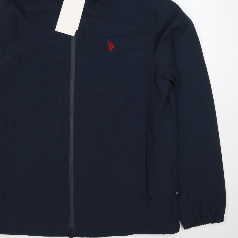 U.S. Polo Assn. Men's Blue L Hooded Full Zip Windbreaker Jacket