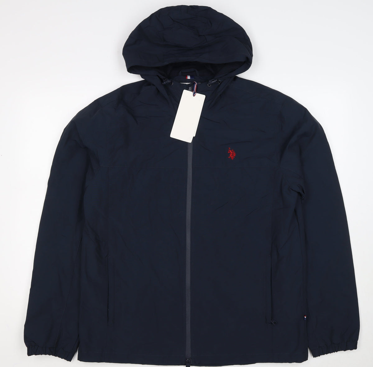 U.S. Polo Assn. Men's Blue L Hooded Full Zip Windbreaker Jacket