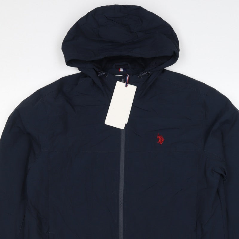 U.S. Polo Assn. Men's Blue L Hooded Full Zip Windbreaker Jacket