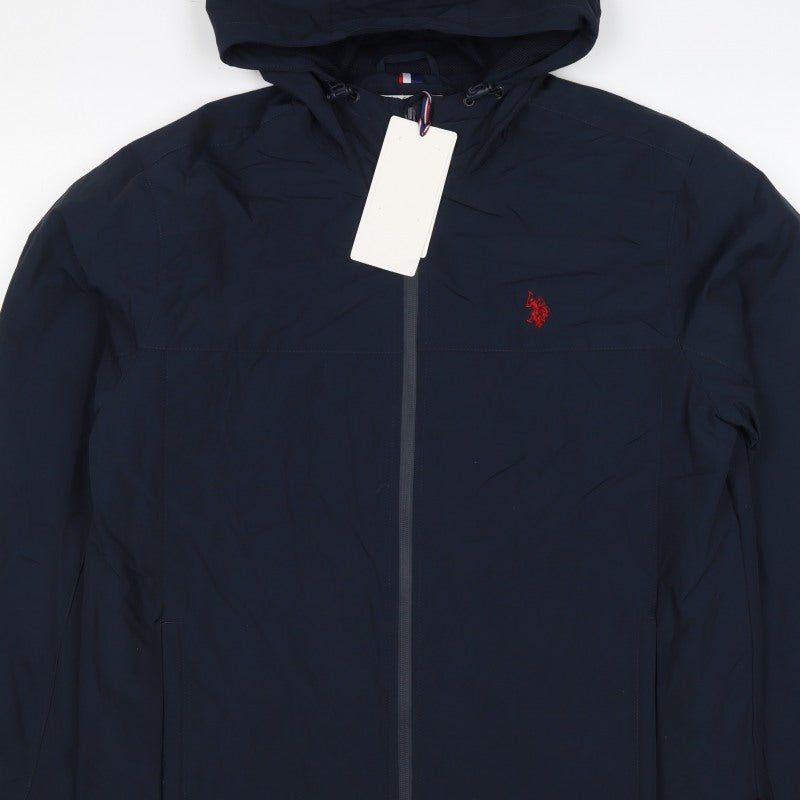 U.S. Polo Assn. Men's Blue L Hooded Full Zip Windbreaker Jacket