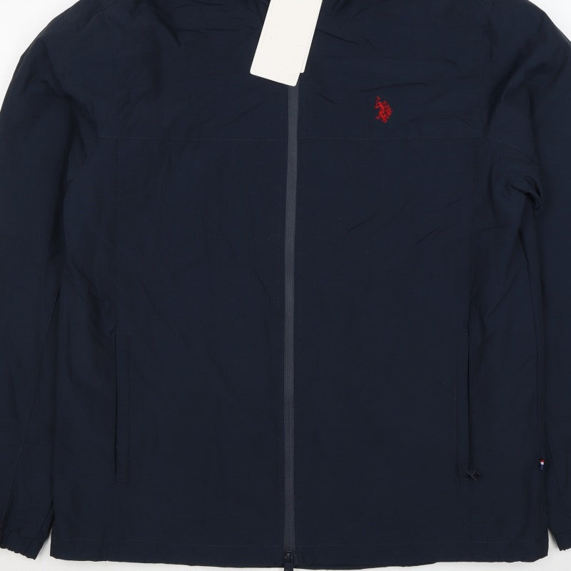 U.S. Polo Assn. Men's Blue L Hooded Full Zip Windbreaker Jacket