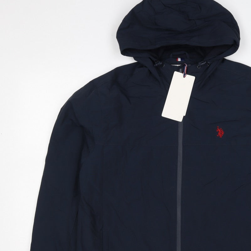 U.S. Polo Assn. Men's Blue L Hooded Full Zip Windbreaker Jacket