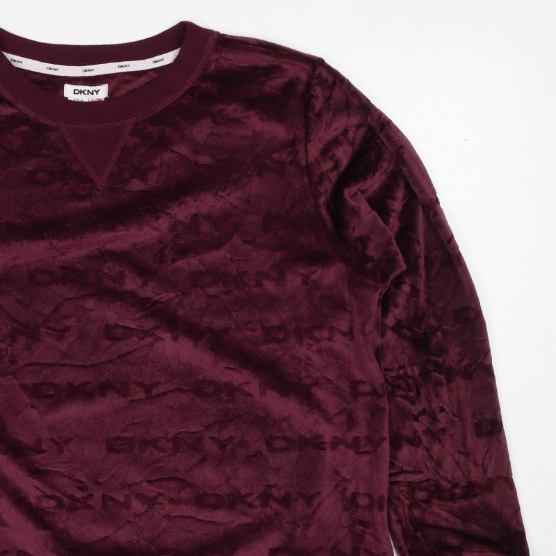 DKNY Women’s Burgundy XL Velour Logo Pullover Sweatshirt Crew Neck